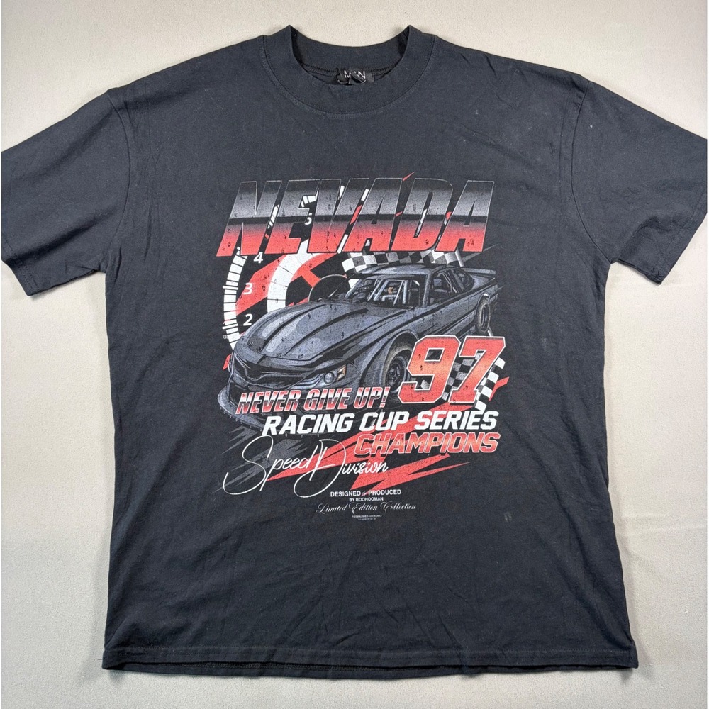 BoohooMAN Mens Nevada 97 Racing Cup Series Graphic T-Shirt Black Medium